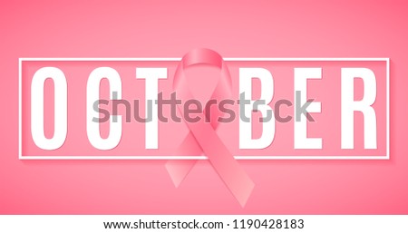 Banner for Breast Cancer. Awareness month. Pink ribbon. Text in frame. Web banner for your design. Fighting cancer. Vector illustration. EPS 10