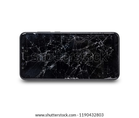 modern touch screen smartphone style black color with broken screen isolated on white background.