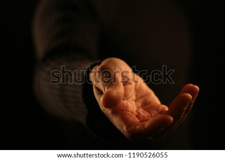 open palm hand gesture stock photo