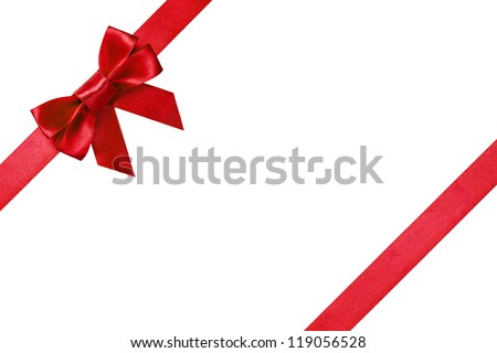 Red ribbons with bow with tails isolated on white background