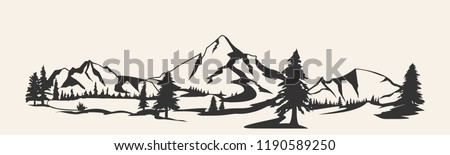 Mountains vector.Mountain range silhouette isolated vector illustration. Mountains silhouette. Royalty-Free Stock Photo #1190589250