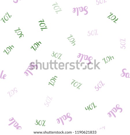 Light Pink, Green vector seamless pattern with 30, 40, 50 percentage signs. Abstract illustration with colorful gradient symbols of sales. Backdrop for ads, leaflets of Black Friday.