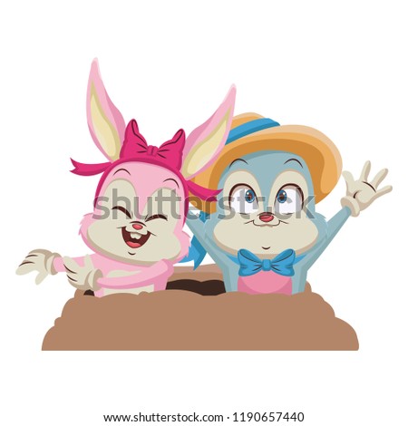 Rabbits couple cartoon
