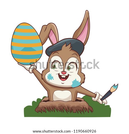 Artist rabbit with easter egg