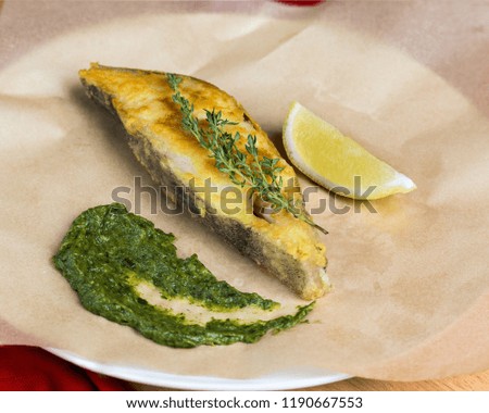 tender halibut with spinach sauce