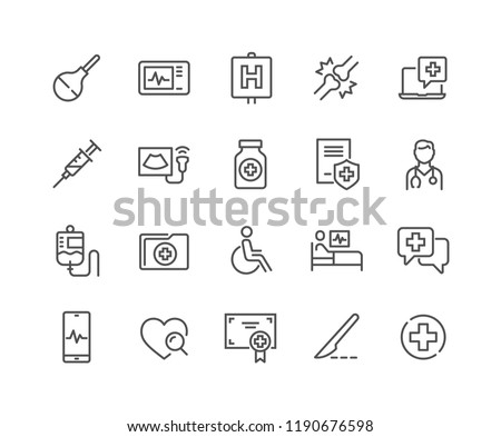 Simple Set of Medical Related Vector Line Icons. Contains such Icons as Doctor, Ultrasound, Case History and more. Editable Stroke. 48x48 Pixel Perfect. Royalty-Free Stock Photo #1190676598