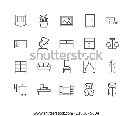 Simple Set of Furniture Related Vector Line Icons. Contains such Icons as Children's Bed, Sofa, Hanger and more.
Editable Stroke. 48x48 Pixel Perfect. Royalty-Free Stock Photo #1190676604