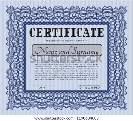 Blue Certificate. With great quality guilloche pattern. Good design. Customizable, Easy to edit and change colors. 