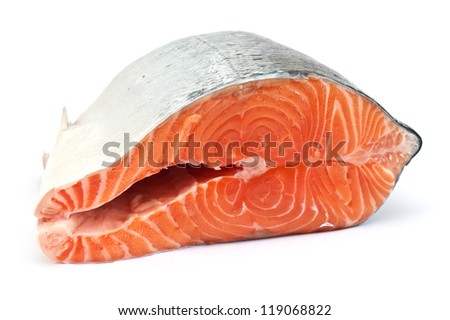 Fresh raw salmon isolated on white background Royalty-Free Stock Photo #119068822