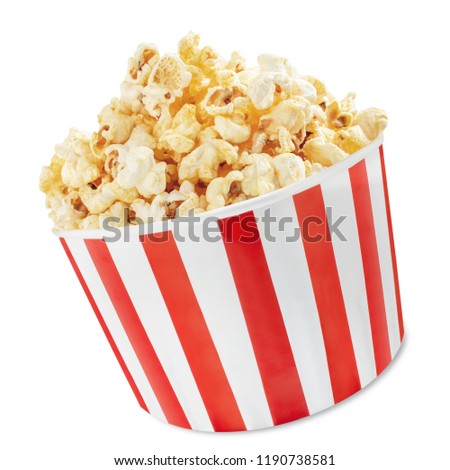 popcorn side view beautiful bucket  on white  isolated 