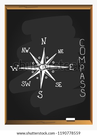 compass navigations rose icon on blackboard background. hand drawn vector illustration
