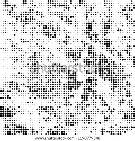 Halftone texture is black and white. The background is abstract of dots. Chaotic monochrome vector pattern