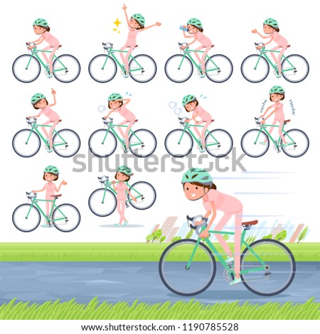 A set of young women on a road bike.There is an action that is enjoying.It's vector art so it's easy to edit.