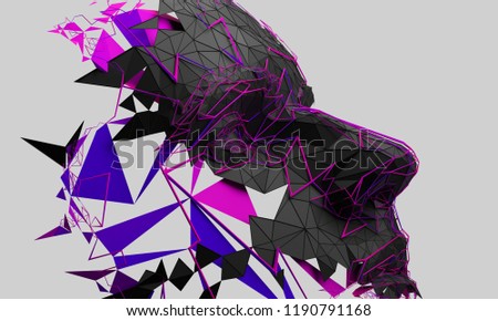 Polygonal human face profile. Abstract modern 3d illustration of a conceptual head construction.