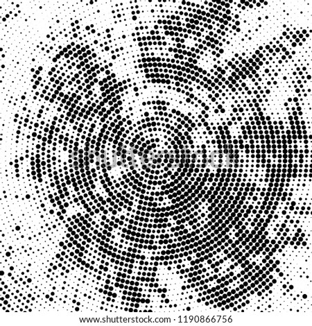 Radial halftone texture is black and white. Vector monochrome pattern