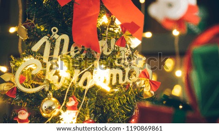 The Christmas thematic decoration at home, Christmas tree and Christmas gift box.