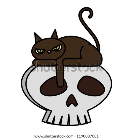 halloween black cat with skull character