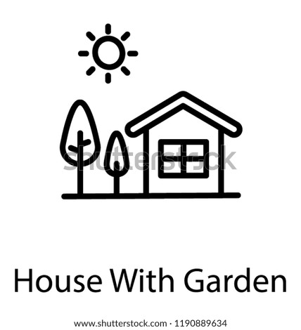 Plants under sun and house, house with garden icon