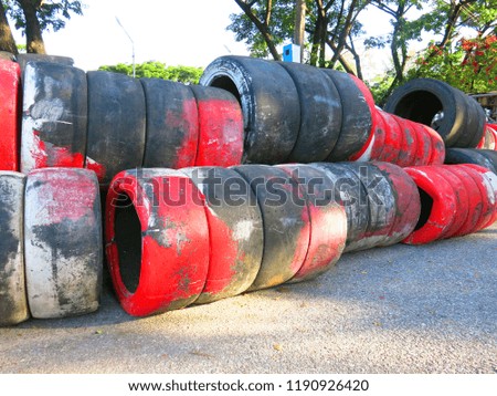 Rubber tire wall in racing track.                            