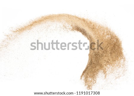 Sand flying explosion isolated on white background ,throwing freeze stop motion object design Royalty-Free Stock Photo #1191017308