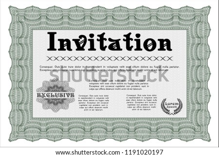 Green Retro vintage invitation. Detailed. With background. Money Pattern. 