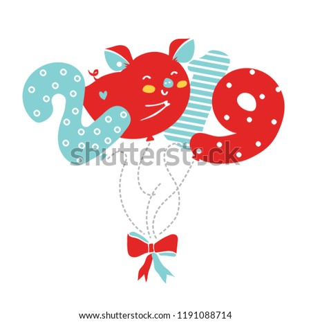 vector single pig character on white background