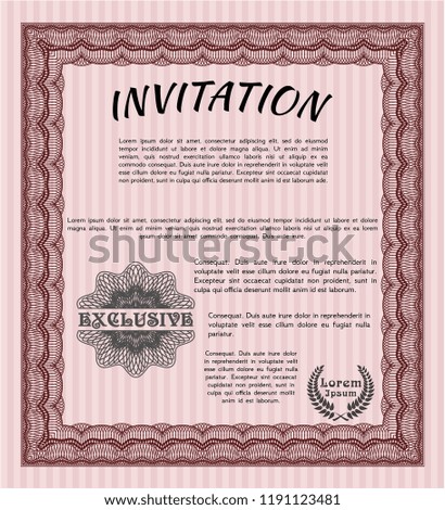 Red Vintage invitation. With complex background. Money Pattern design. Vector illustration. 
