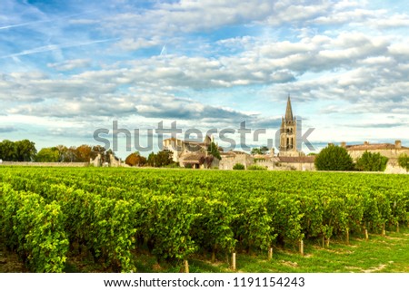 Vineyards of Saint Emilion, Bordeaux Wineyards in France in a sunny day Royalty-Free Stock Photo #1191154243
