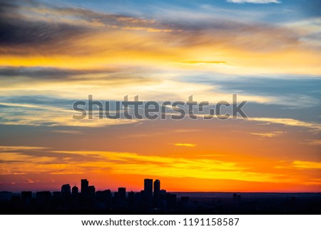 A sunrise over the Denver skyline