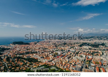 Nice city in the south of France on the azure coast a view from above Drone panorama