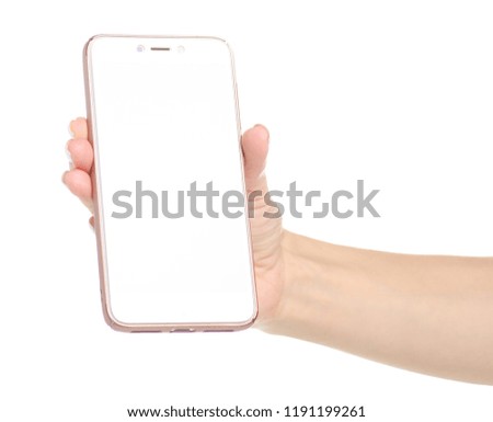 Mobile phone smartphone in hand on white background isolation