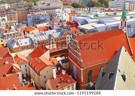 View of old town and St. John's Church, Riga, Latvia