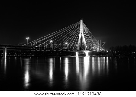 Black and White Świętokrzyski bridge in Warsaw, Poland on the Vistula river