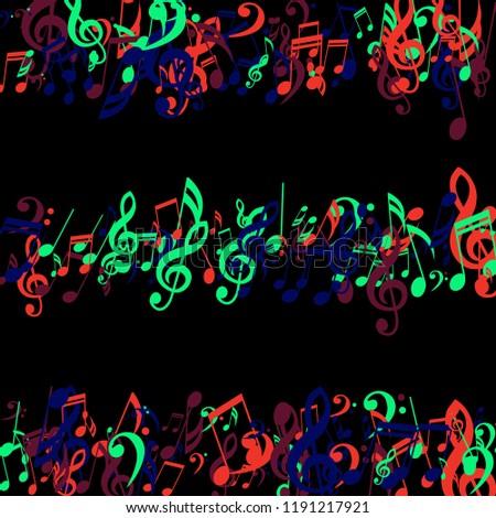 Strokes of Musical Notes. Abstract Background with Notes, Bass and Treble Clefs. Vector Element for Musical Poster, Banner, Advertising, Card. Minimalistic Simple Background.