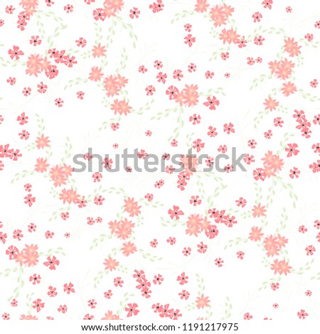 Small Floral Seamless Pattern with Cute Daisy Flowers and Pansies. Delicate Texture in Rustic Style for Cloth, Textile, Wallpaper. Vector Spring Rapport.