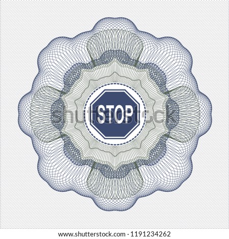 Blue and green abstract rosette with stop icon inside