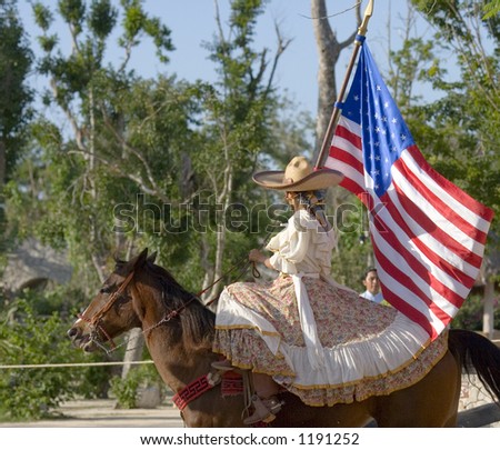 american flag carried by cowboy