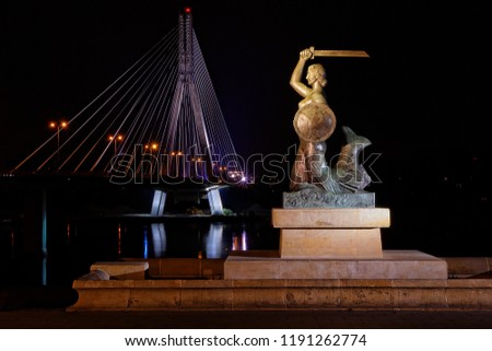 statue of the Warsaw mermaid by the Vistula river