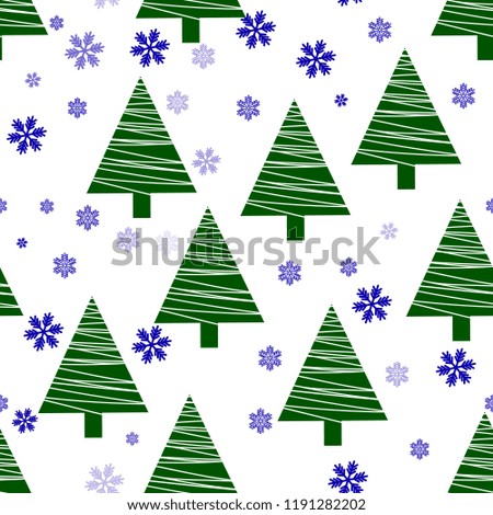 winter, new year seamless pattern with fir trees and snowflakes. Flat style