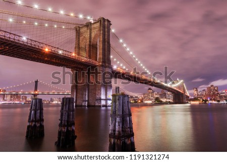 Brooklyn Bridge at dusk, New York City, USA