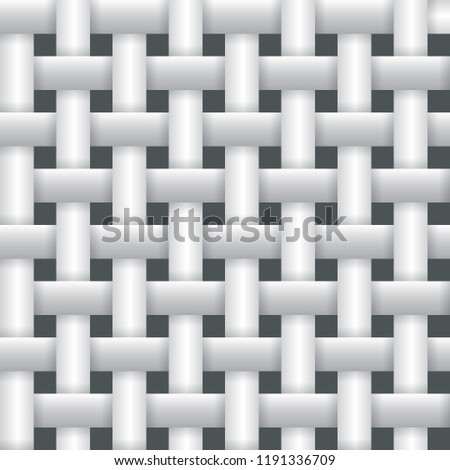 Realistic Woven fiber seamless pattern with shadows. White geometric seamless pattern. Abstract background. Vector illustration