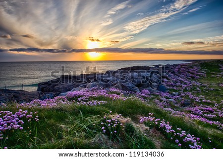 A beautiful sunset at Tangasdale Beach (Outer Hebrides) Royalty-Free Stock Photo #119134036