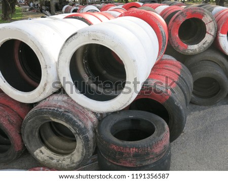  Rubber tire wall in racing track.                              