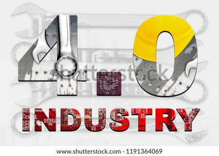 Inscription. Industry 4.0 double exposure. Concept of modern industry.