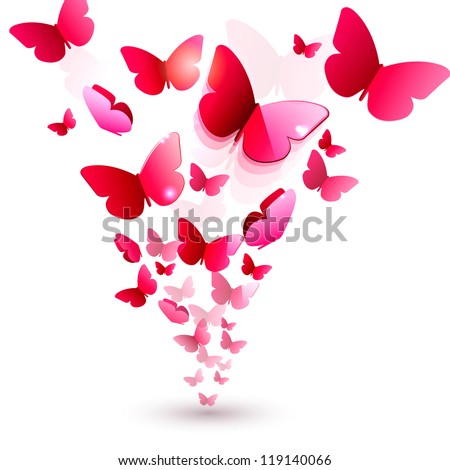 Red  butterflies flitting away. Vector background