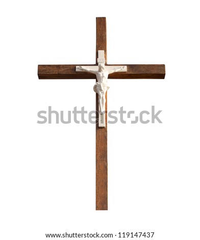 Wooden cross isolated on white background with clipping path