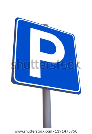 Parking street sign isolated over white