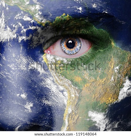 Earth painted on face. Elements of this image furnished by NASA
