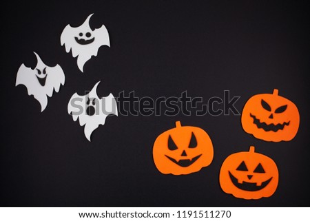 Flat lay of accessory decoration Happy Halloween festival background concept. 