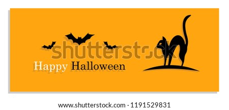 Happy Halloween Banner Card with Cat and Bat Silhouette